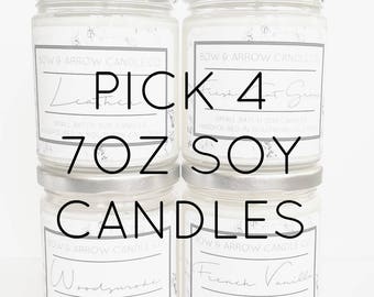 Pick Four 7 oz. Soy Candle Jars | Bulk Soy Candles | Scented Soy Candles | Wedding Favors | Candle Gift Set | Gift Idea | Soy Candles