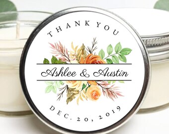 Bulk Custom Wedding Favor Candles | Orange Wedding Favors | Summer Wedding Gift | Botanical Orange Themed Personalized Party Favors