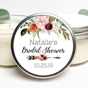Bulk Custom Candle Favors | Bohemian Baby Shower Favors | Custom Wedding Gift | Boho Wedding Favor | Personalized Soy Candle Favors