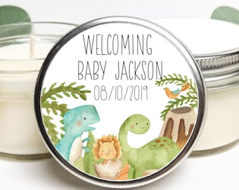 Set of 25 Baby Shower Favors | Dinosaur Themed Favor | Dino Baby Shower | Custom Gift | Soy Candle Mason Jar Favor | Custom Baby Shower Gift