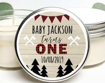 25 Birthday Favor Candles | Mason Jar Favors | Lumberjack Birthday | Birthday Party Favor | Custom Baby Shower Favor | Plaid Rustic Candles