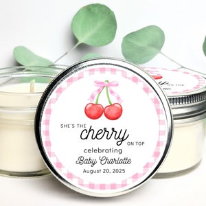 customizable cherry themed labels for baby shower candles