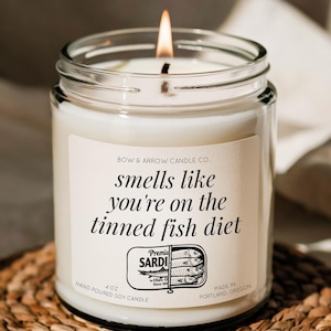 Smells Like You’re on the Tinned Fish Diet Sardine Candle | Funny Candle Gift | Nautical Fisherman Aesthetic | Vintage Sardine Decor