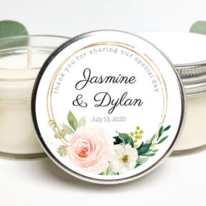 Bulk Mason Jar Soy Candle Favors | Blush Gold Wedding | Summer Wedding | Custom Wedding Gifts | Personalized Favors | Soy Candle Favors