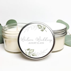 Bulk Personalized Soy Candle Wedding Favors | Custom Greenery Botanical Candles in 4 oz Mason Jar | Sustainable Party Favors for Guests