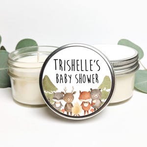Rustic Woodland Animals Baby Shower Candle Favors | Personalized Soy Candles in 4 oz Mason Jars | Guest Gift for Forest Theme Baby Shower