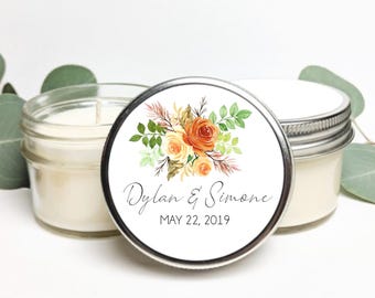 Bulk Custom Wedding Favor Candles | Orange Wedding Favors | Summer Wedding Gift | Botanical Orange Themed | Personalized Party Favors