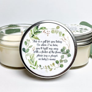 Baby Shower Candle Favors | Botanical Baby Shower Candle with Prayer Poem for Baby | Greenery Gender Neutral Baby Shower Candle Favors