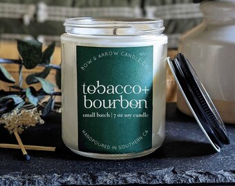 Soy Candle Tobacco & Bourbon Scented | 7 oz Container Candle | Tobacco Candle | Emerald Decor | Bourbon Candle | Candle For Men | Gift Idea