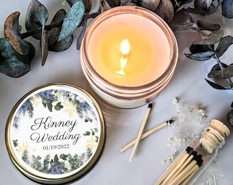 Wedding Favor Candles | Mason Jar Candles | Botanical Favors | Wedding Candle Favor | Custom Wedding Favor | Winter Wedding | Custom Favor