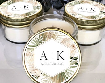 Bulk Customized Wedding Favor Candles | Modern Bohemian Wedding And Baby Shower Gift For Guests | Eco-Friendly Personalized 4 oz Soy Candles