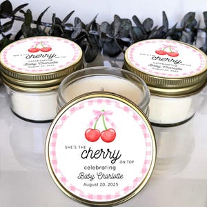 customizable cherry themed labels for baby shower candles