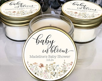 Wildflower Baby Shower Candle Favors | Bulk Soy Wax Candles for Bohemian Boho Baby Shower | Bulk Gifts for Guests