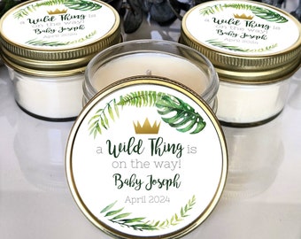 Jungle Baby Shower Candle Favors | Bulk Soy Wax Candles for Jungle Themed Baby Shower | Wild Thing Wild One Gift for Baby Shower Guest