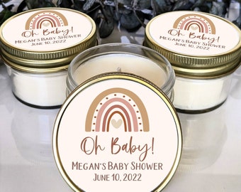 25 Baby Shower Candle Favors | Bohemian Rainbow Baby Shower | Bulk Customized 4 oz Soy Candle Mason Jar Favor Gifts for Guests