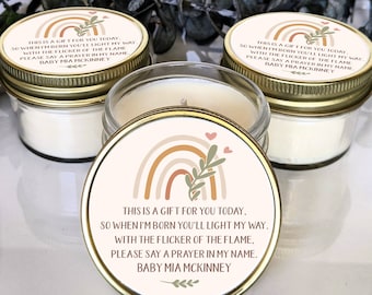 Bulk 25 Baby Shower Favors | Bohemian Baby Shower | Boho Rainbow Baby | Prayer Candle | Soy Candle Mason Jar Favor | Custom Baby Shower Gift