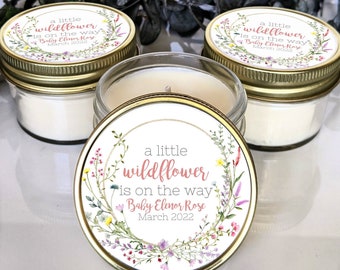 Bulk Wildflower Baby Shower Candle Favors | Bohemian Baby Shower | Baby in Bloom | Customized 4 oz Soy Candle Mason Jar Favor Gift for Guest