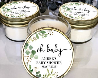 Bulk Soy Candle Custom Favors | Bohemian Rustic Greenery Baby Shower Favor for Guest | Soy Candle Mason Jar Favor | Custom Baby Shower Gift