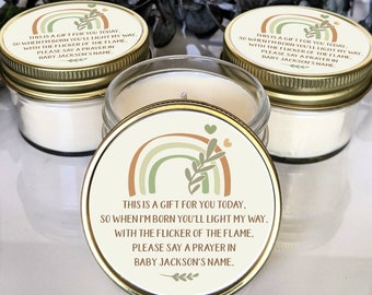 Bulk 25 Baby Shower Candle Favors | Bohemian Rainbow Baby Shower | Prayer Candle | Gender Neutral Baby Shower Gift for Guests