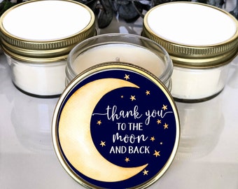 Set of 12 Baby Shower Favors | Moon and Stars Baby Shower | Twinkle Shower | Custom Gift | Soy Candle Mason Jar Favor | Baby Shower Favor