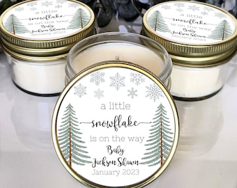 Bulk Winter Baby Shower Favors | A Little Snowflake is on the Way | Custom Candle | Soy Candle Mason Jar Favor | Custom Baby Shower Gift