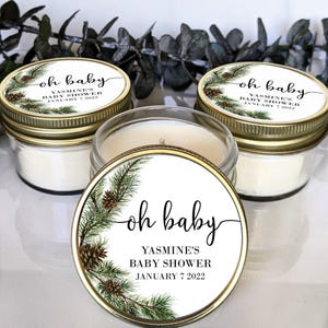 Baby Shower Pine Cone Candle Favors | Winter Baby Shower Favor for Guest Gifts | Soy Candle Mason Jar Favor | Custom Baby Shower Gift