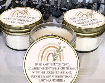 Bulk Baby Shower Favors | Bohemian Baby Shower | Boho Rainbow Baby | Prayer Candle | Soy Candle Mason Jar Favor | Custom Baby Shower Gift
