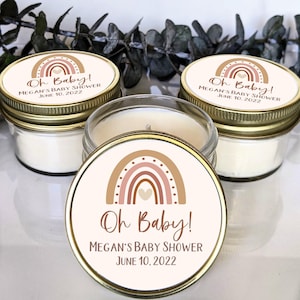 Baby Shower Candle Favors | Bohemian Rainbow Baby Shower | Bulk Customized 4 oz Soy Candle Mason Jar Favor Gifts for Guests