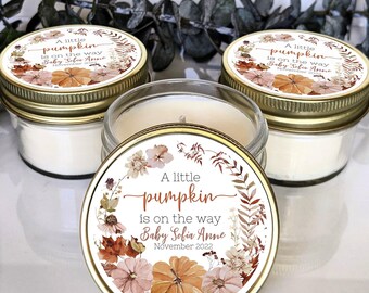 Bulk Baby Shower Favors | Little Pumpkin Baby Shower | Fall Autumn Baby | Soy Candle Mason Jar Favor | Custom Baby Shower Gift for Guests