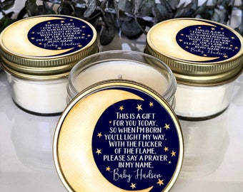 Baby Shower Candle Favors | Moon and Stars Baby Shower | Prayer Candle | Soy Candle Mason Jar Favor | Custom Baby Shower Gift for Guests