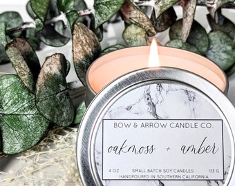 4 oz Natural Soy Candle Oakmoss & Amber Scented | 4 oz Tin Candle | Masculine Candle | Amber Candle | Scented Soy Candle | Gift Idea