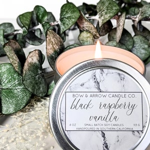 4 oz Natural Soy Candle Black Raspberry Vanilla Scented | 4 oz Tin Candle | Raspberry Scented | Black Raspberry | Fruity Candle | Gift Idea