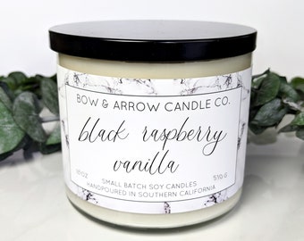 18 oz Vela de soja natural Frambuesa negra vainilla perfumada / Vela de doble mecha / Vela de soja / Regalos ecológicos / Vela afrutada / Ideas de regalo