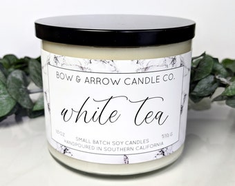 18 oz Natural Soy Candle White Tea Scented | 18 oz Double Wick Candle | Soy Candle | Eco-Friendly Gift Ideas | Spa Candle | Tea Soy Candle