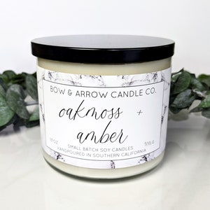 18 oz Natural Soy Candle Oakmoss & Amber Scented | 18 oz Double Wick Candle | Soy Candle | Eco Friendly Gift | Cologne Candle | Earthy Scent