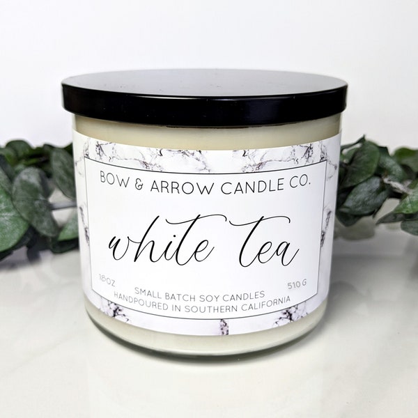 18 oz Natural Soy Candle White Tea Scented | 18 oz Double Wick Candle | Soy Candle | Eco-Friendly Gift Ideas | Spa Candle | Tea Soy Candle