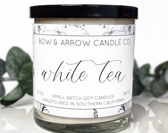 Soy Candle White Tea Scented | 10 oz Candle Jar | Tea Scented | Soy Wax Candle | Spa Candle | Eco Friendly Gift | Gifts Under 20 | For Her