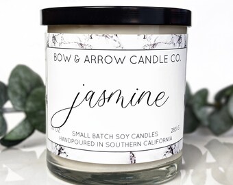Soy Candle Jasmine Scented | 10 oz Candle Jar | Floral Scented Candle | Soy Wax Candle | Eco Friendly Gift | Gift Under 20 | Gift for Her