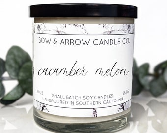 Soy Candle Cucumber Melon Scented | 10 oz Candle Jar | Melon Candle | Soy Wax Candle | Eco Friendly Gift | Gifts Under 20 | Fruity Candle