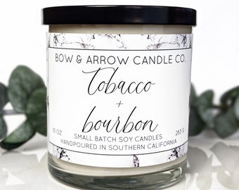 Soy Candle Tobacco & Bourbon Scented | 10 oz Candle Jar | Bourbon Scented | Soy Wax Candle | Man Candle | Eco Friendly Gift | Gifts Under 20