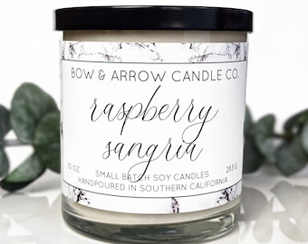 Soy Candle Raspberry Sangria Scented | 10 oz Candle Jar | Sangria Candle | Soy Wax Candle | Eco Friendly Gift | Gifts Under 20 | Soy Candle