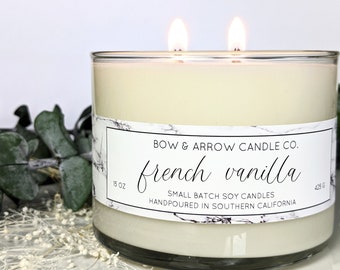 15 oz Natural Soy Candle French Vanilla Scented | 15 oz Double Wick Candle | Soy Candle | Vegan Candle | Scented Candle | Gift Idea | Candle