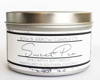 8 oz Natural Soy Candle Sweet Pea Scented | 8 oz Tin Candle | Sweet Pea Soy Candle | Sweet Pea Flower | Scented Soy Candle | Soy Candles