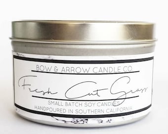 8 oz Natural Soy Candle Fresh Cut Grass Scented | 8 oz Tin Candle | Grass Soy Candle | Scented Soy Candle | Soy Candle| Masculine Soy Candle