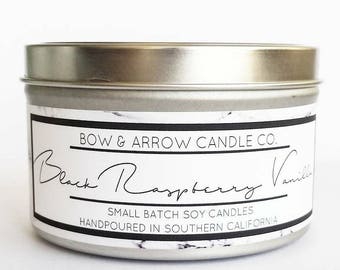 8 oz Natural Soy Candle Black Raspberry Vanilla Scented | 8 oz Tin Candle | Raspberry Candle | Soy Candle | Scented Soy Candle | Gift Ideas