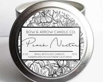 Peach Nectar Natural Soy Candle 4 oz | Eco-Friendly Candle | Soy Candle | Peach Scented Candle | Spring Candle | Gift Idea | Fruity Candle