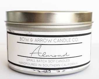 8 oz Natural Soy Candle Almond Scented | 8 oz Tin Candle | Almond Soy Candle | Jergen's Candle | Scented Soy Candle | Soy Candles | Gift