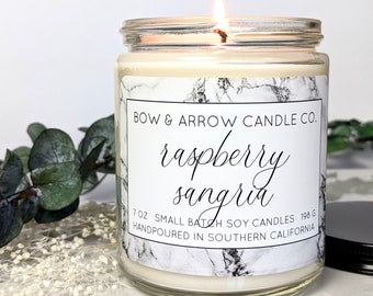 Natural Soy Candle Raspberry Sangria Scented | 7 oz Jar Candle | Raspberry Candle | Fruity Candle | Scented Soy Candle | Sangria Soy Candle