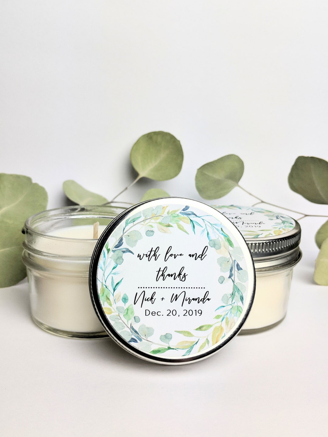 Bulk Set of Custom Favor Candles Greenery Wedding Favors Botanical