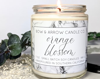 Natural Soy Candle Orange Blossom Scented | 7 oz Jar Candle | Orange Blossom Candle | Orange Scented | Scented Soy Candle | Gifts Under 20